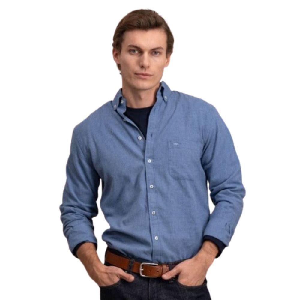 FYNCH HATTON COTTON BUTTON-DOWN COLLAR BLUE MEN SHIRT